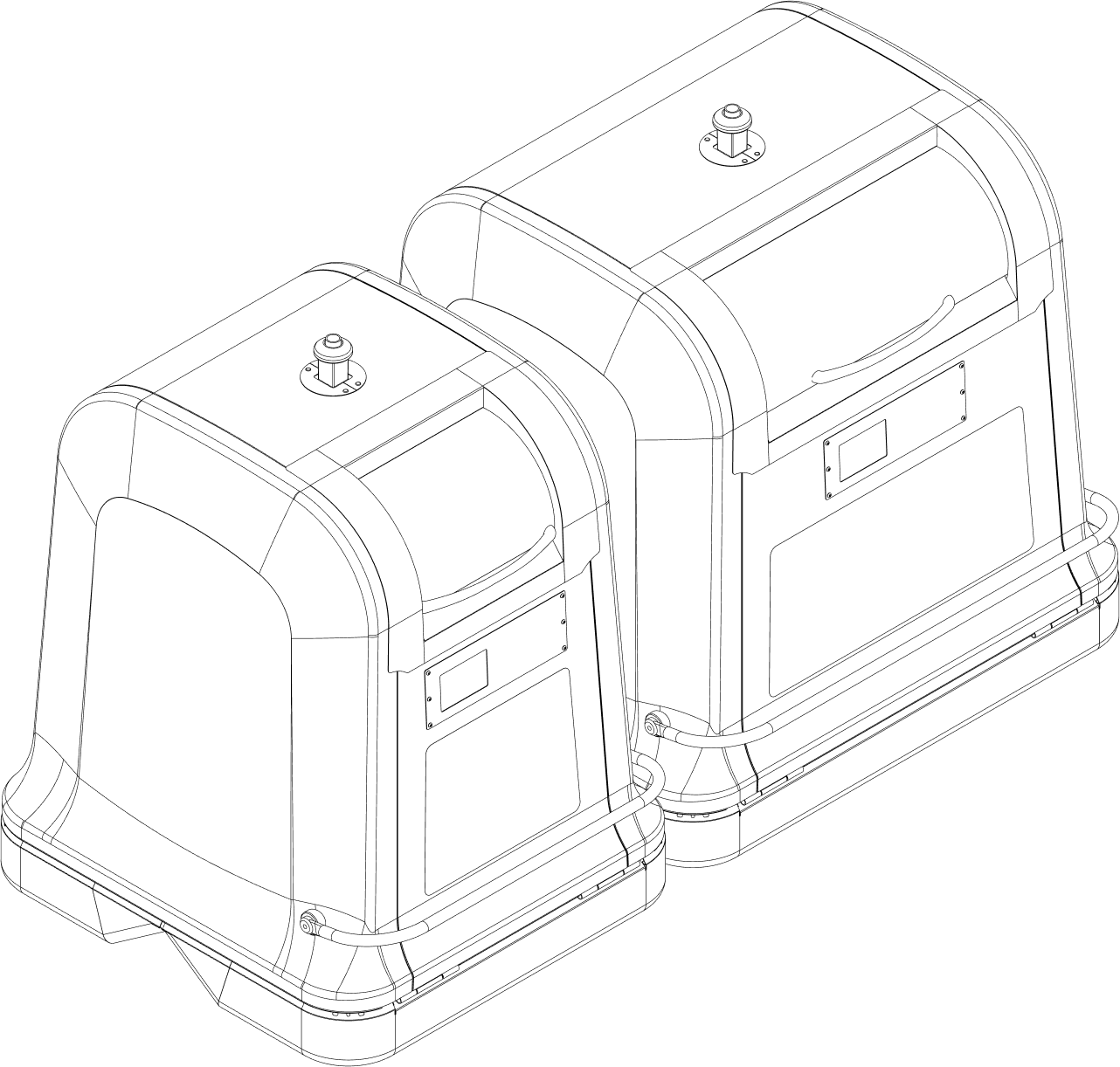 Technical drawing of two Junior containers side by side