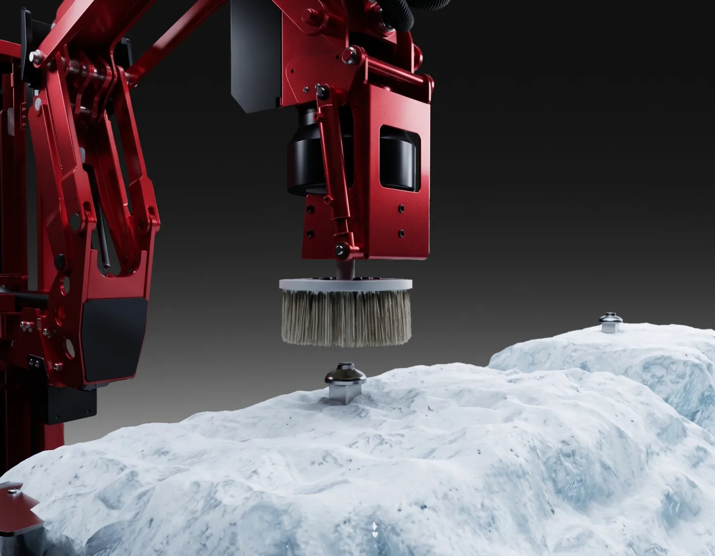 Snow removal brush of the Easy arm clearing a container covered in snow