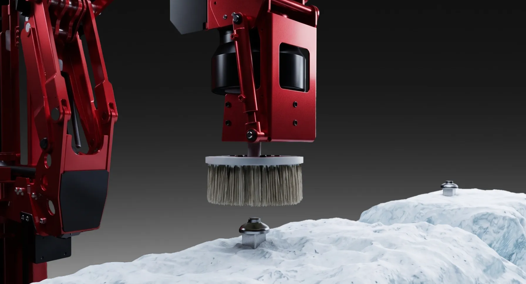 Easy arm with the snow removal device over a snow-covered container