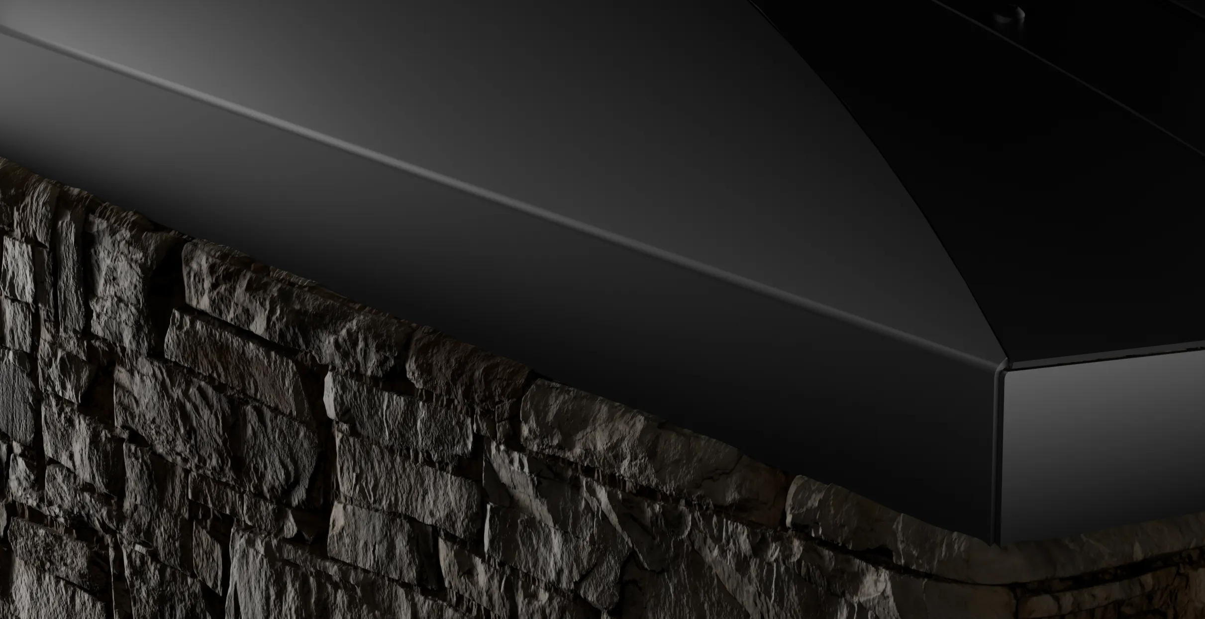 Detail of the stone cladding and steel lid of the Semi Underground container