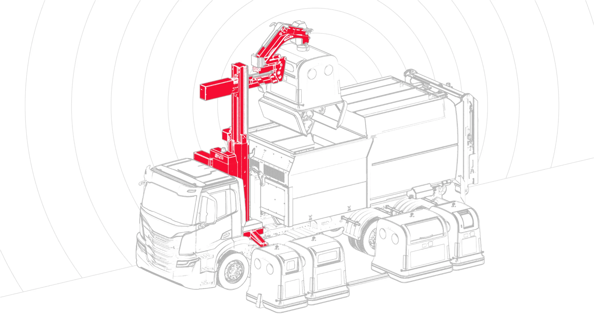 EASY System truck with its bilateral lifting arm emptying a container