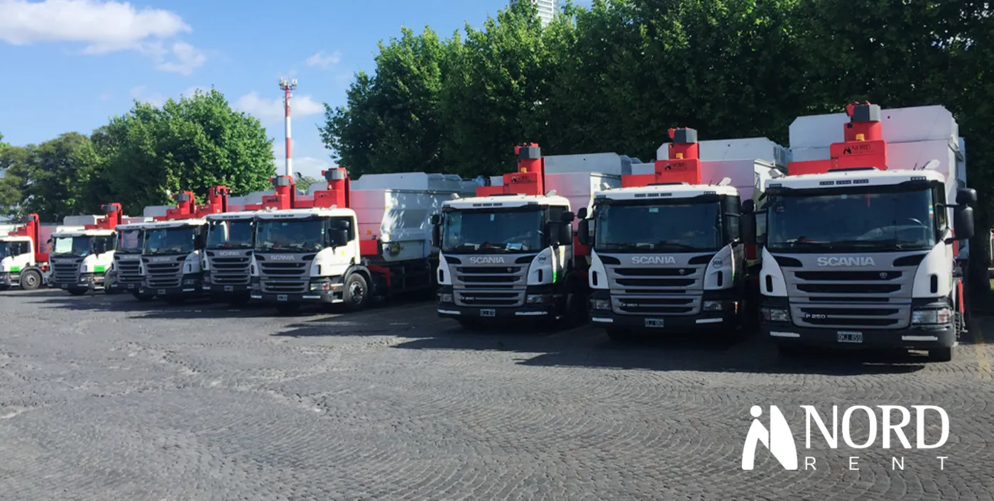 Fleet of Nord Rent collection trucks