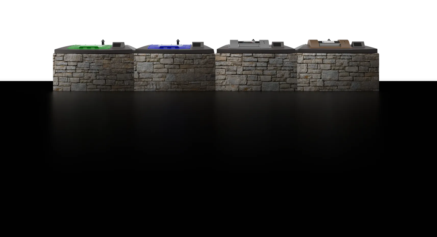 Row of Semi Underground containers with stone cladding