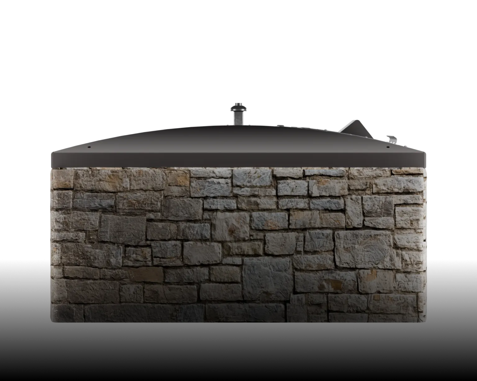 Semi Underground container with stone cladding seen from the front