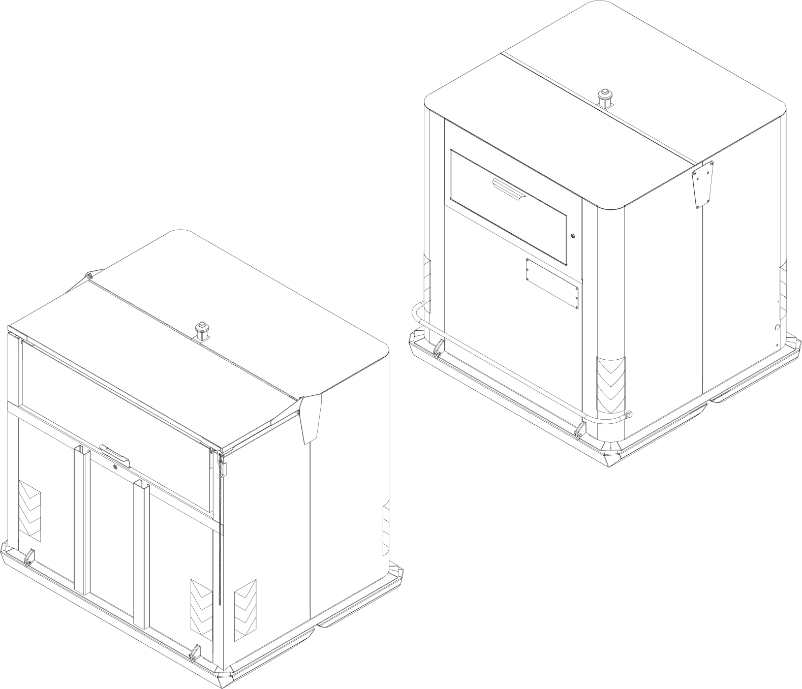 Technical drawing of the Cube and Hat containers