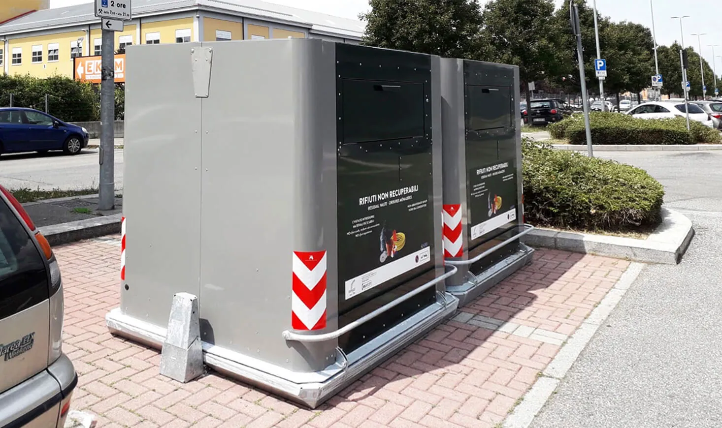 Cube container on a sidewalk in Turin, Italy