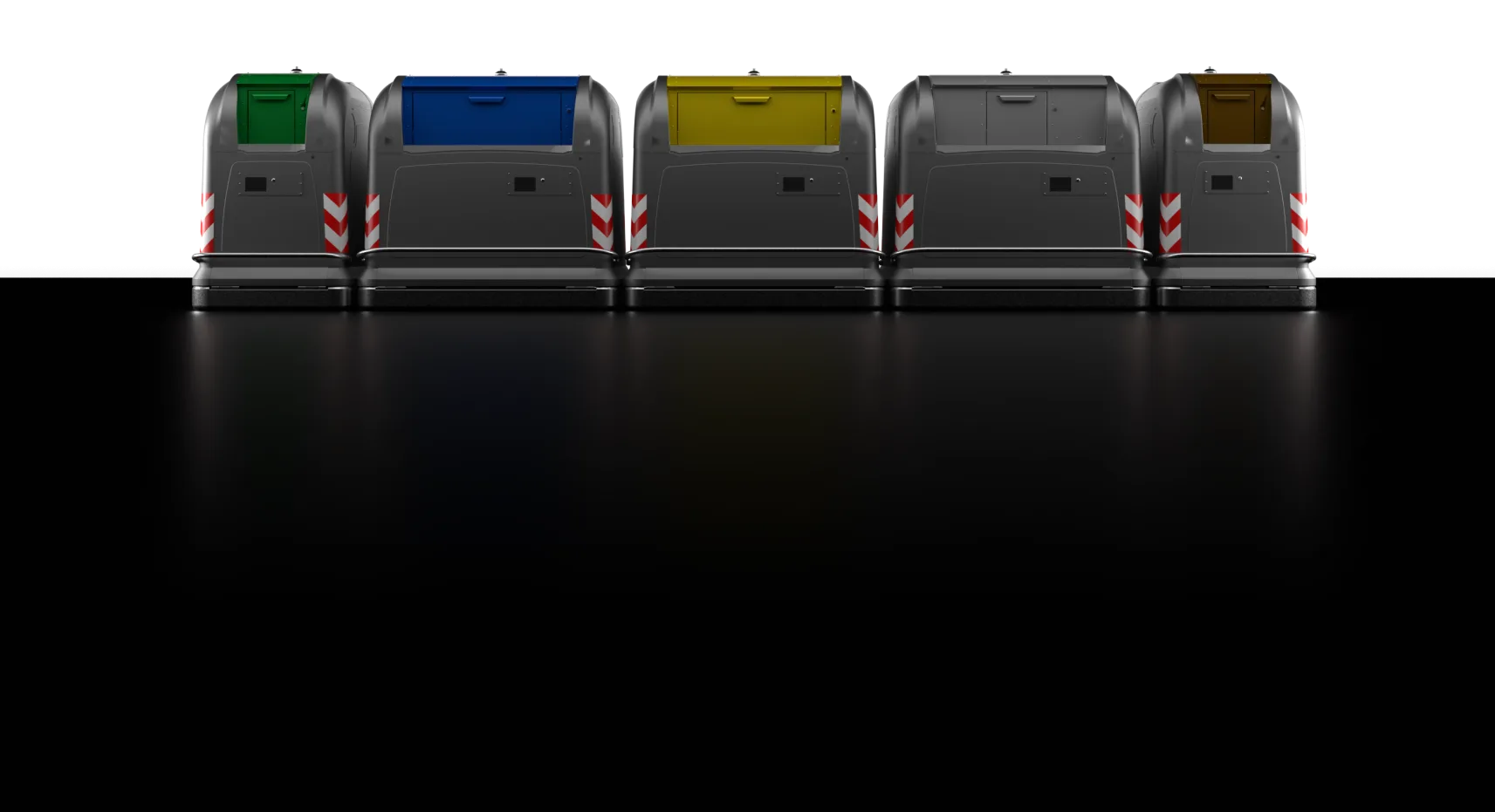 Row of New City Standard containers with coloured lids for sorted waste
