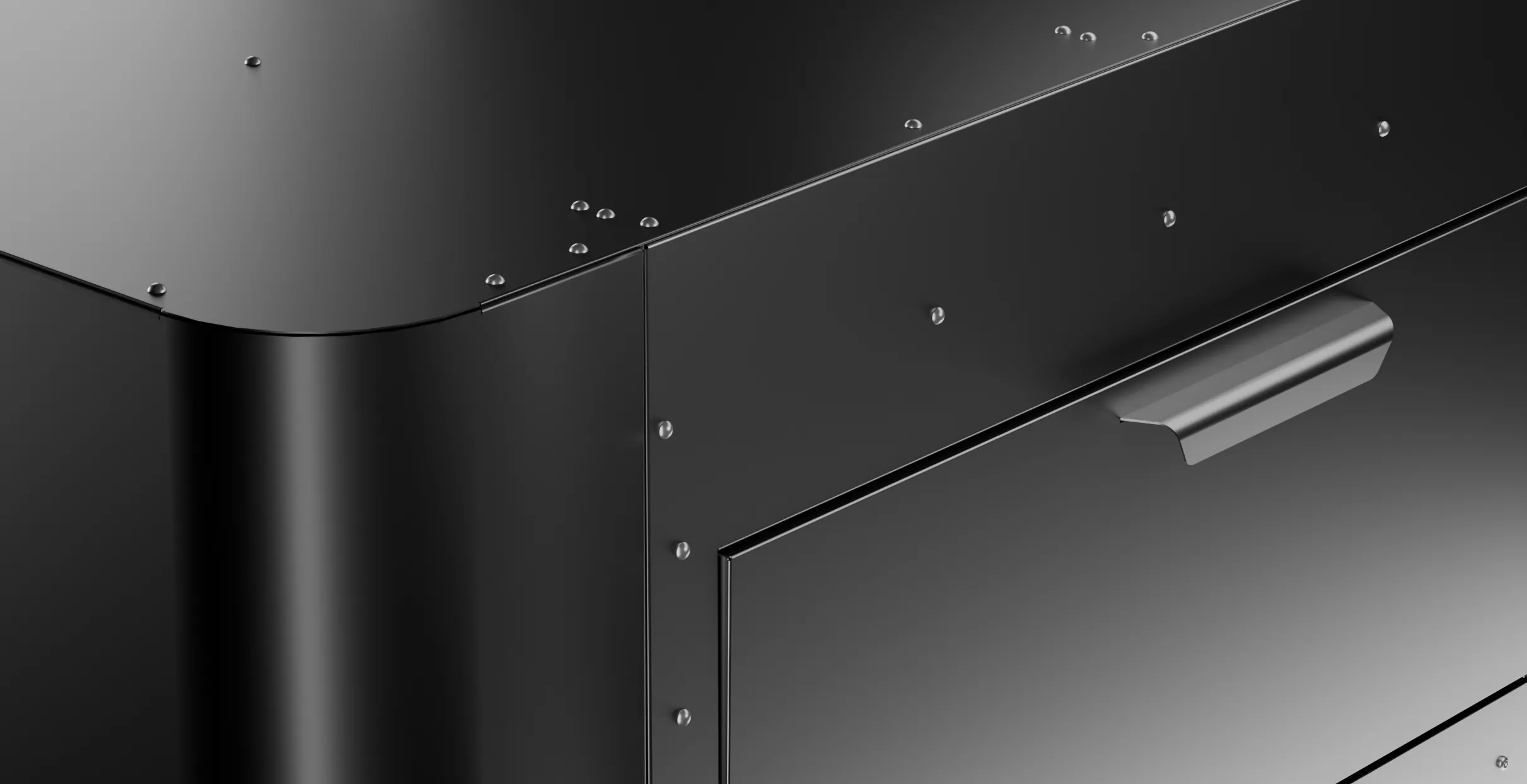 Detail of the galvanised steel of the Cube container