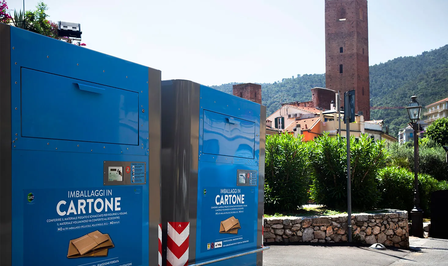 Blue Cube containers for cardboard in Italy