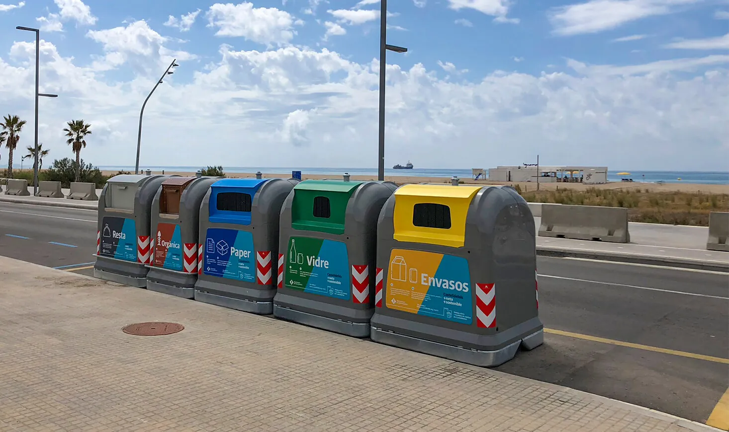 New City Standard containers on the seafront in Castelldefels, Spain