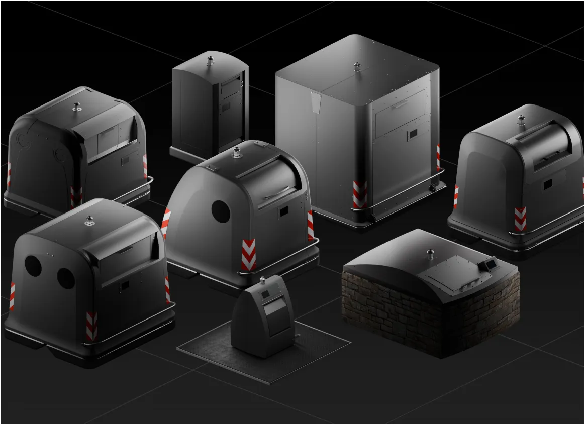 The Nord Engineering range of containers on a dark background