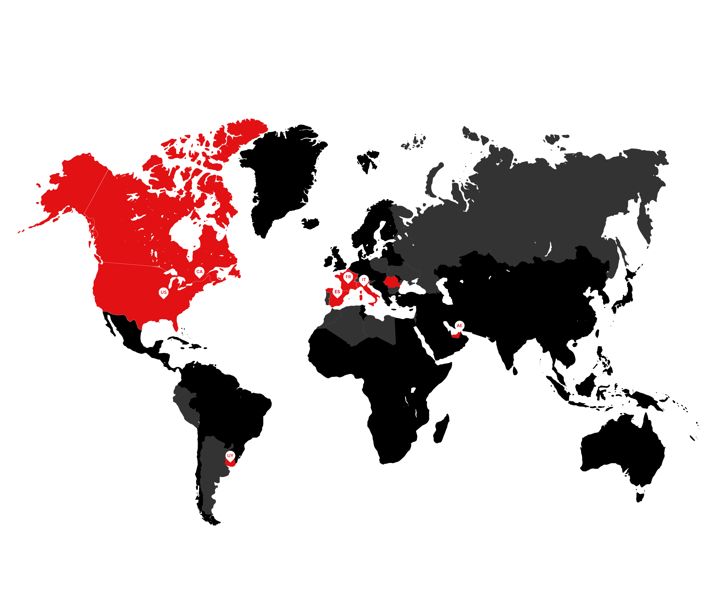 World map with the countries where Nord Engineering is present highlighted