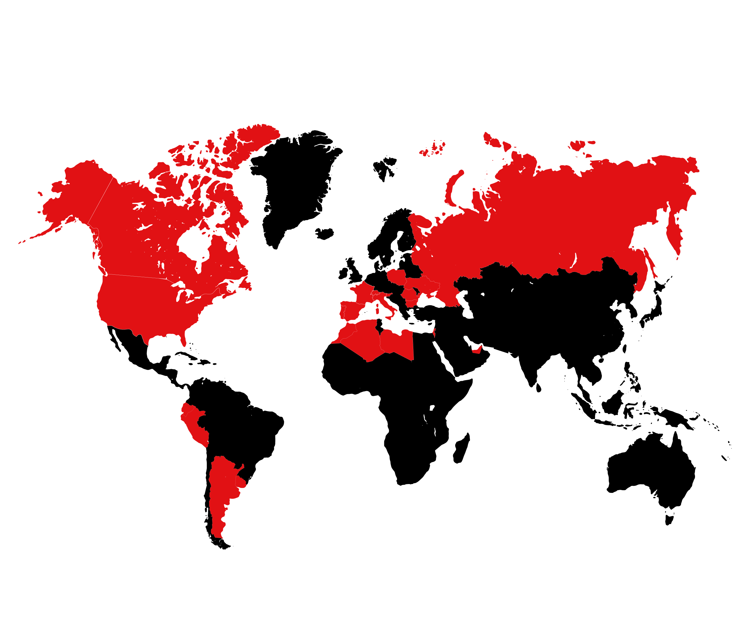 World map with the countries where Nord Engineering works are installed highlighted